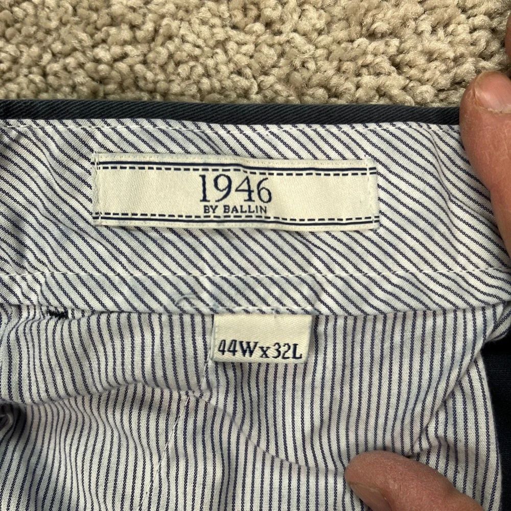 1946 Ballin Stretch Non-Iron Pants Mens 44x32 Navy Blue Chino Flat Front EUC - Picture 10 of 15